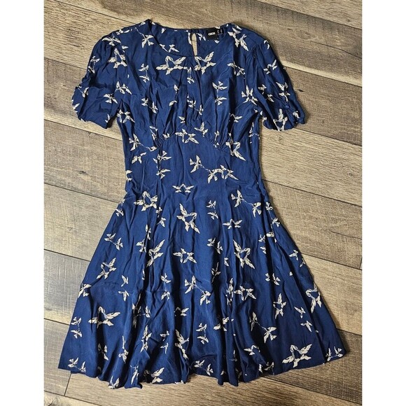 ASOS Blue Bird Dress Petite Size 6 Skater Vintage Style - Picture 2 of 12